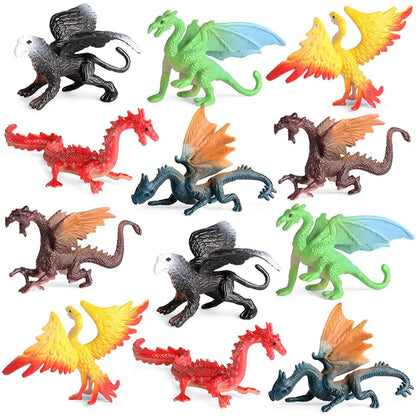 EOIVSH Mini Dragon Toys Figures - 12pcs Ancient Flying Dragon Figurines for Boys Girls Mythical Action Figure Kid Toys Cupcake/Cake Topper & Party Favors