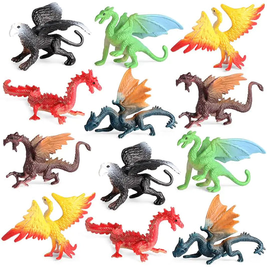 EOIVSH Mini Dragon Toys Figures - 12pcs Ancient Flying Dragon Figurines for Boys Girls Mythical Action Figure Kid Toys Cupcake/Cake Topper & Party Favors