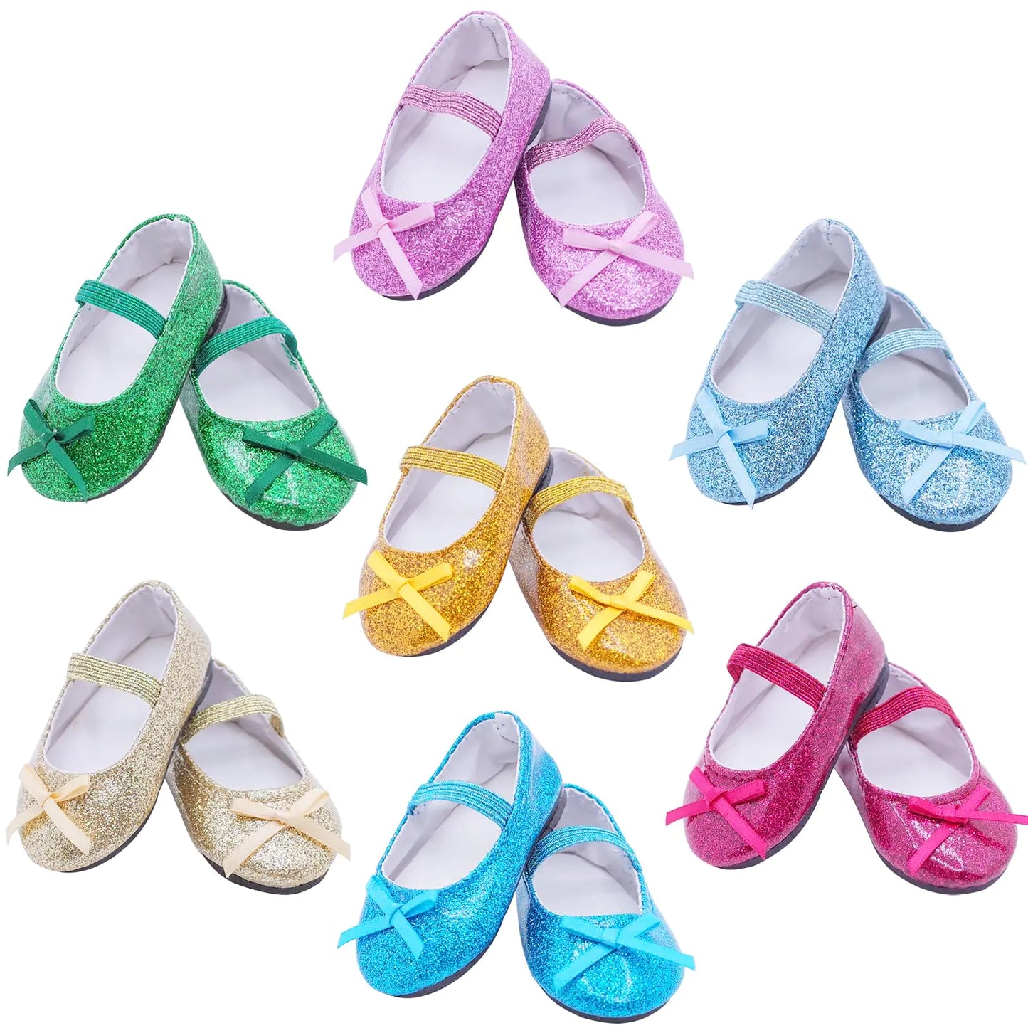 Etistta 7 Pairs of Glitter Doll Shoes Fits for 18 inch Doll Shoes American Dolls Sparkle Doll Shoes Princess Accessories
