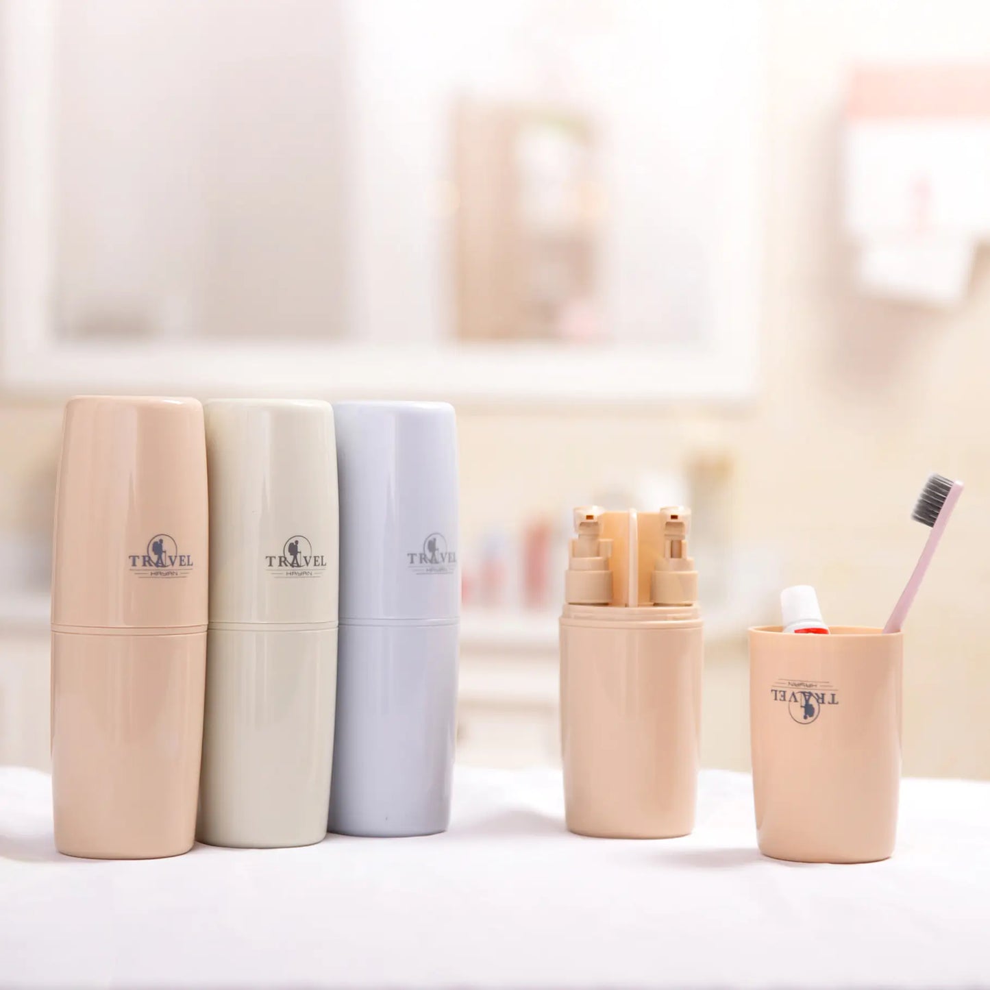 Travel Toiletry Set with Toothbrush Cup and Bottles (6pcs)