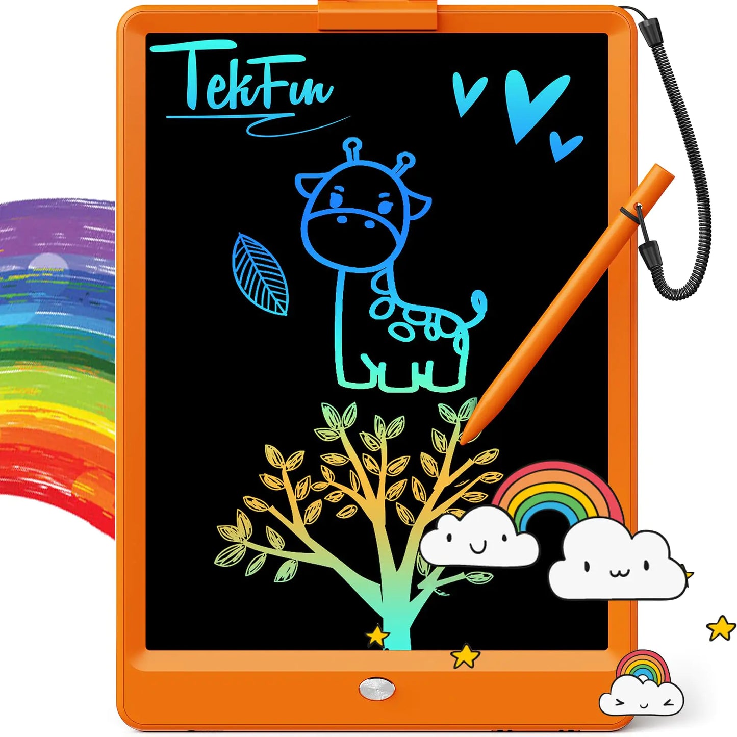 TEKFUN Toys for Girls Boys 10IN LCD Writing Tablet Magic Doodle Board with Anti-Lost Stylus Mess Free Coloring for Toddlers Drawing Pad Toddler Travel Car Plane Trip Toys Gifts (Orange)