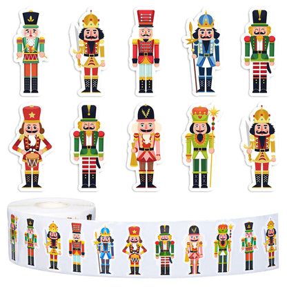 Whaline 1000Pcs Christmas Nutcracker Stickers Roll Xmas Cartoon Nutcracker King and Soldier Self-Adhesive Sticker Decals for Birthday Holiday Party Decor Supplies 8 Designs