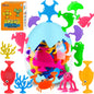 18PCS Suction Bath Toys for Toddler Kids Mold Free Silicone Ocean Animals Suction Cup Bathtub Toys No Hole Sensory Window Fidget Toys Fun Creative Gift for Boys Girls with Eggshell