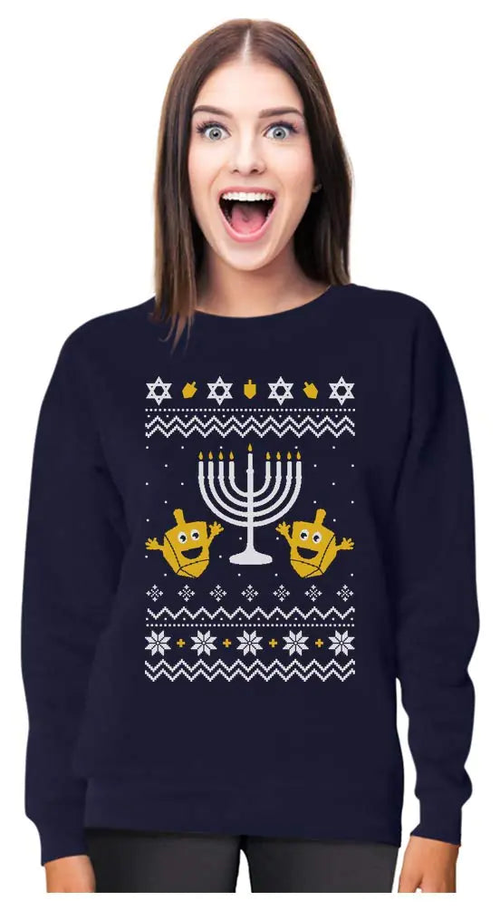 Tstars Ugly Hanukkah Sweatshirt for Women Teen Girls Tacky Chanukah Christmas Jewish Holiday Sweatshirts X-Large Navy