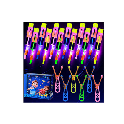 SCIONE 24 Sets LED Flying Set 24 Slingshot+24 Glow Helicopter-48 Pcs Flying Toy Outdoor Toys Glow in The Dark Party Supplies Party Favors for Kids 8-124-8