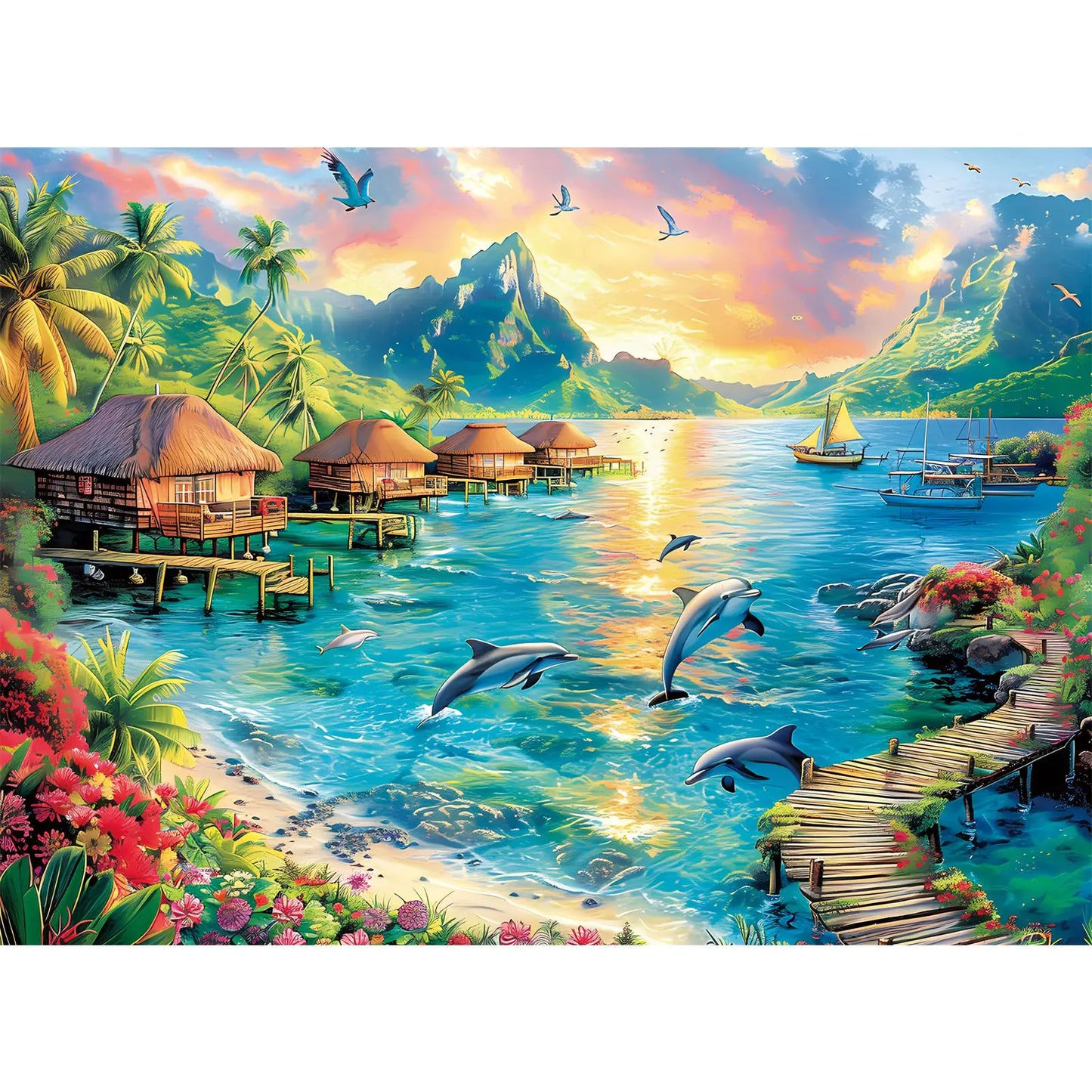 300 Piece Puzzles for Adults Jigsaw Puzzles 300 Pieces Dolphin Puzzles Recycled Cardboard Paper Puzzles Challenging Puzzle Pieces Games for Kids Adults 20.5 * 15IN