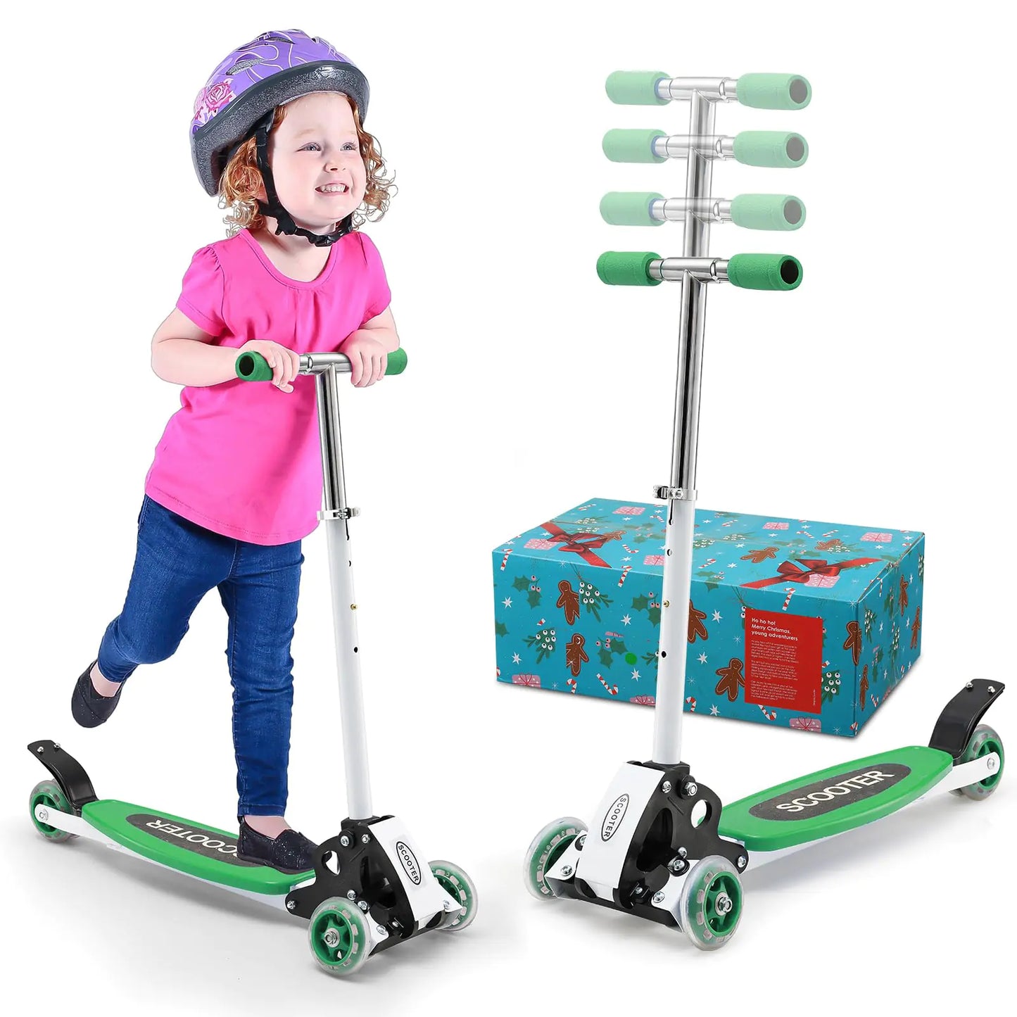 Toddler Scooter for Kids 3-5 3 Wheel Scooters with 23-28” Height Adjustable Handlebar Wide Deck Foldable Kick Scooter Birthday Wrapping for Boy Girl Child Ages 3-7 Outdoor Toys