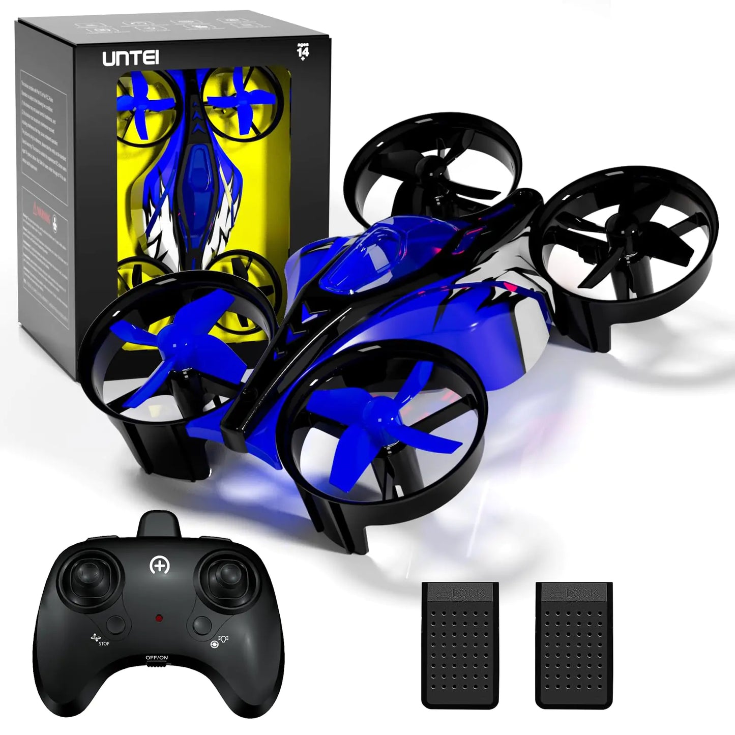 UNTEI 2 In 1 Mini Drones for Kids Remote Control Drone with Land Mode or Fly Mode LED LightsAuto Hovering 3D FlipHeadless Mode and 3 BatteriesToys Gifts for Boys Girls (Blue)