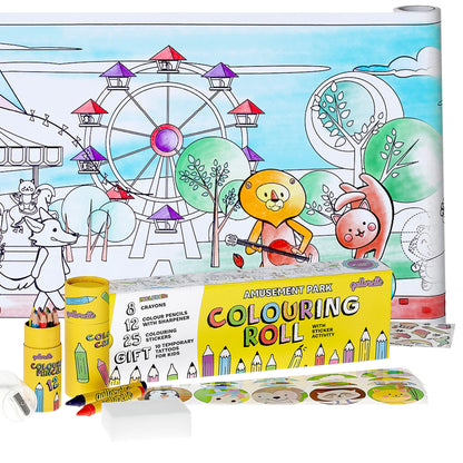 qollorette Colouring Set for Children Including Roll Colored Pencils Amusement Park Crayons and Stickers