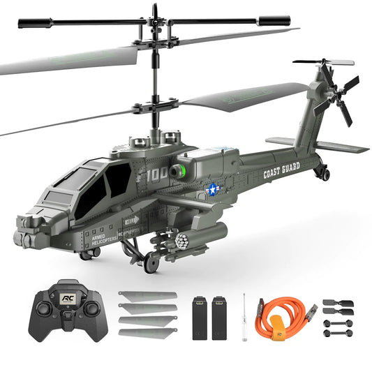 XIKOTEC RC Helicopter Military Remote Control Helicopter Flying Helicopter Toy 2.4GHz 3.5 Channels Helicopter with Gyro & LED Light Altitude Hold RC Helicopters for Kids Adults Beginner (Green)