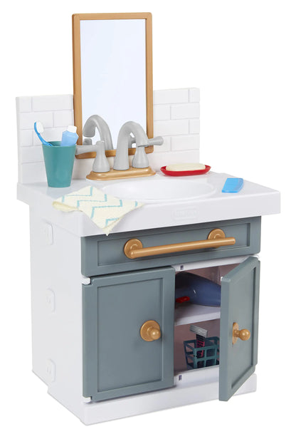 Little Tikes First Bathroom Sink with Real Working Faucet Pretend Play for Kids 12 Bathroom Accessories Interactive Unique Toy Multi-Color Ages 2+ Grey