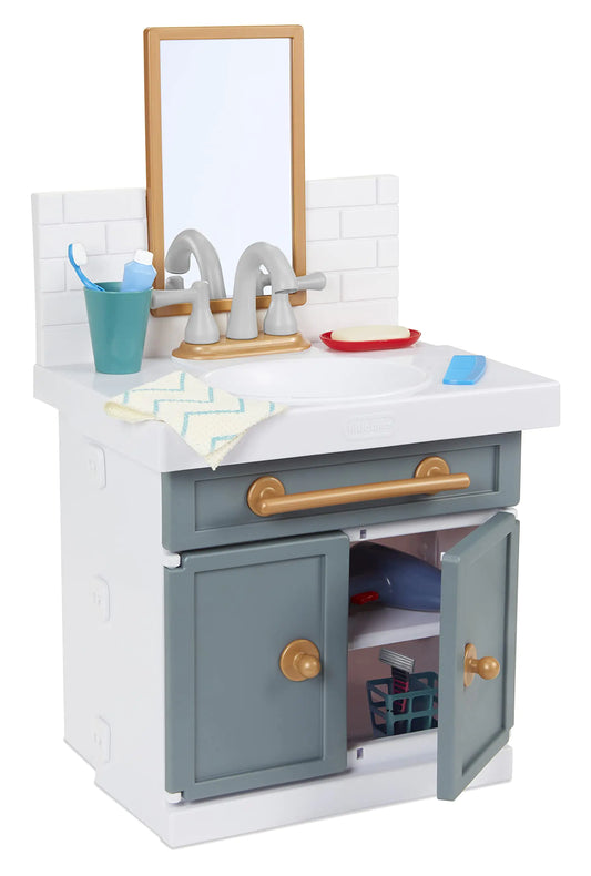 Little Tikes First Bathroom Sink with Real Working Faucet Pretend Play for Kids 12 Bathroom Accessories Interactive Unique Toy Multi-Color Ages 2+ Grey