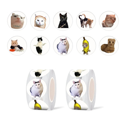 GTOTd Funny Cat Meme Dot Stickers Roll(1000 pcs) Cute Cat Meme Sticker Decoration Decal Gifts Merch Party Supplies in 2 Rolls with 10 Patterns for Laptop Window Luggage Guitar Skateboard