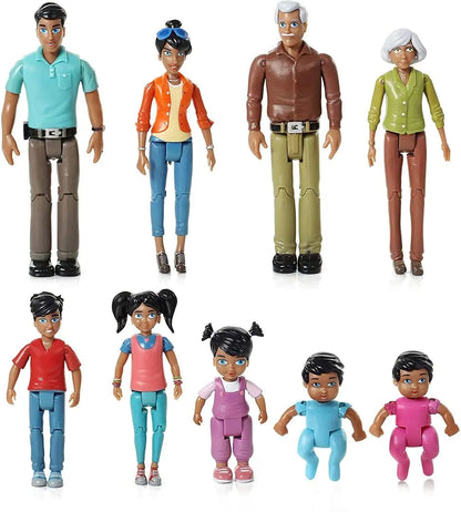 Beverly Hills Doll Collection Sweet Lil Family Hispanic Dollhouse People Set of 9 Action Figure Set - Grandpa Grandma Mom Dad Sister Brother Toddler Twin Boy & Girl