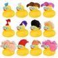 Wig Rubber Ducks Bath Toys 12 PCS Yellow Mini Rubber Duckies Accessories with Blue Flower Sunglasses Cruise Ducks Bathtub Toys Shower Toys for Kids Toddlers Boys Girls